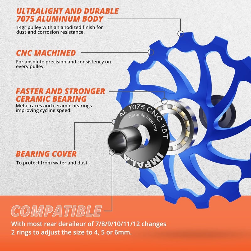 IMPALAPRO Bike Oversized Ceramic Derailleur Pulley Wheel 15T/17T AL7075 Compatible with Shimano Jockey Wheels and Rear derailleur Pulley Sram - Image 4